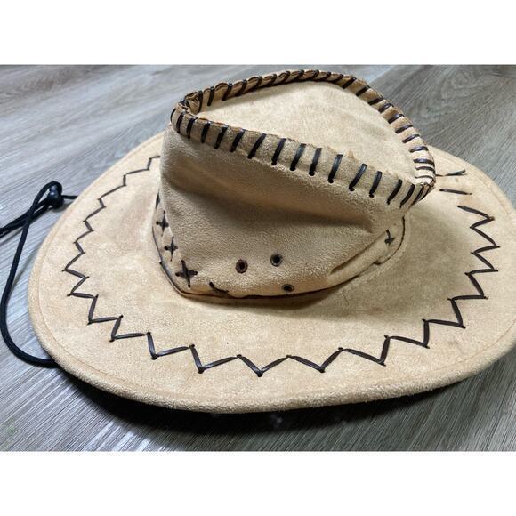 Unisex Brown Cowboy Hat Faux Suede Whipstitch‎ Design One Size Safari Cap - Picture 7 of 12